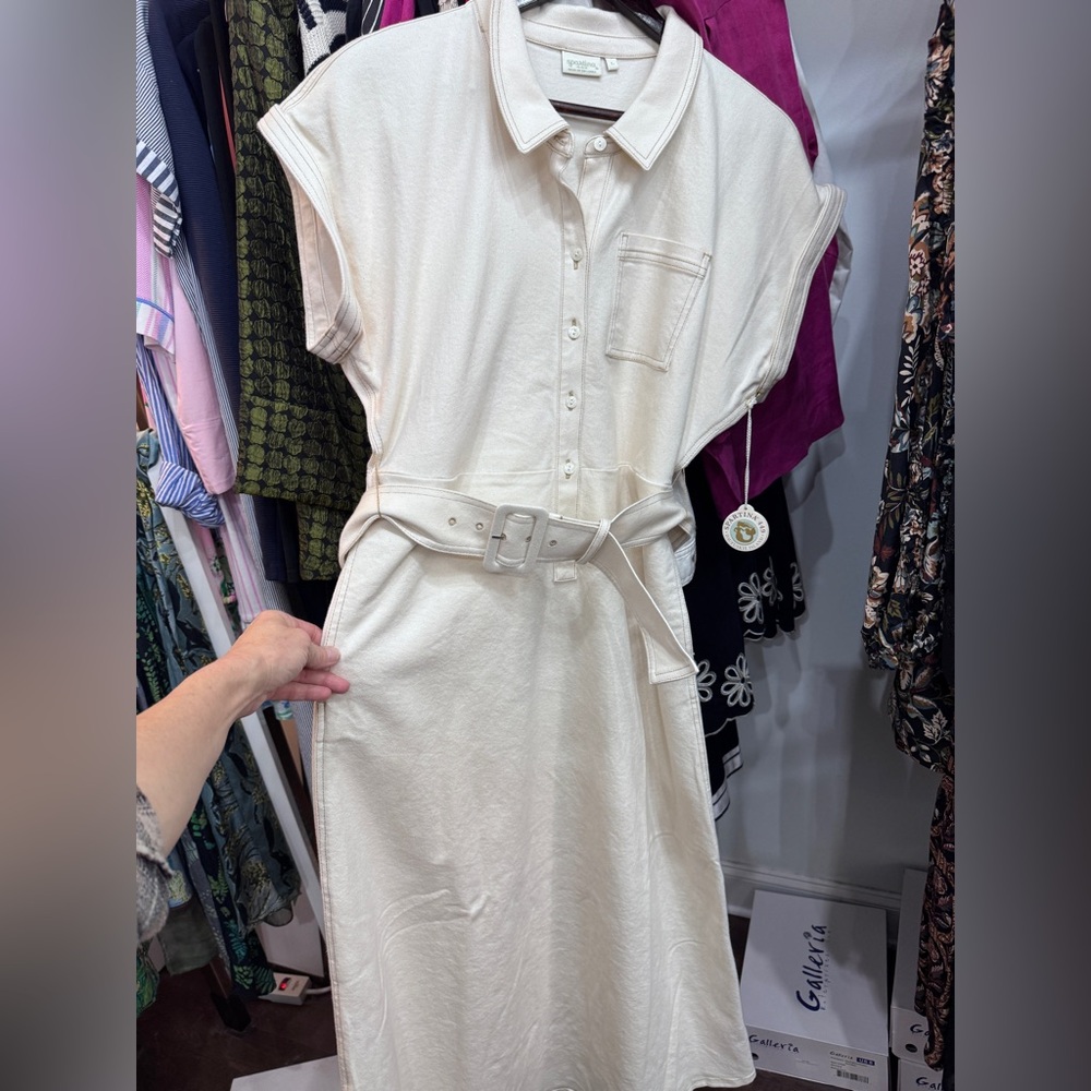 Spartina 449 Cream Belted Midi Dress